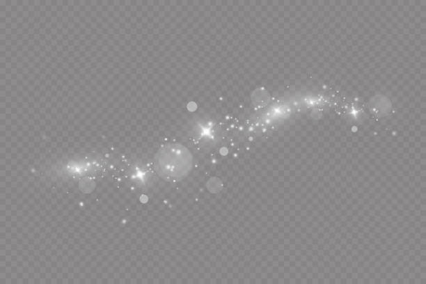 lichteffekt mit glitzerpartikeln. weihnachtsstaub. weiße funken leuchten mit besonderem licht. - fee stock-grafiken, -clipart, -cartoons und -symbole