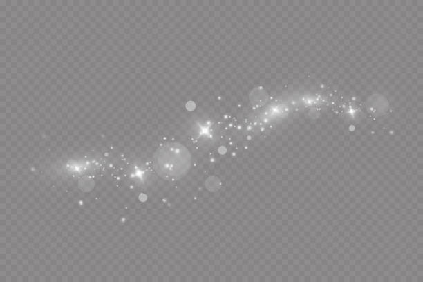 반짝이는 입자로 가벼운 효과. 크리스마스 먼지. 하얀 불꽃은 특별한 빛으로 빛납니다. - fairy dust stock illustrations