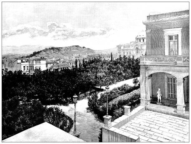 Antique image: French School in Athens, "Ecole Francais d'Athens" Antique image: French School in Athens, "Ecole Francais d'Athens" ecole stock illustrations
