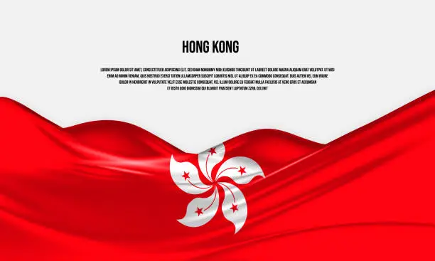 Vector illustration of Hong Kong flag design. Waving Hong Kong flag made of satin or silk fabric. Vector Illustration.