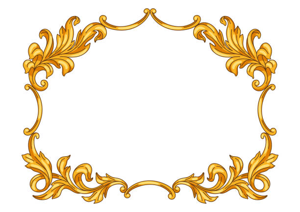 декоративная цветочная рамка в стиле барокко. золотое растение для керлинга. - pattern baroque style vector ancient stock illustrations