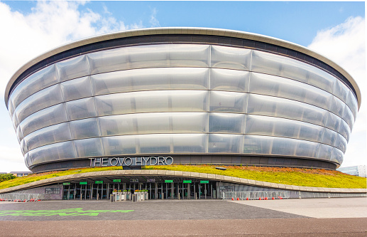 Glasgow, Scotland - The distinctive modern exterior of the Ovo Hydro, a large entertainment arena, one of the main buildings of the Scottish Events Campus.