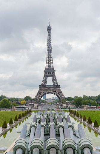 The Eiffel Tower with blue sky. Paris, France.