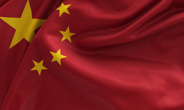China flag flag, from fabric satin, 3d illustration china digital flag stock pictures, royalty-free photos & images