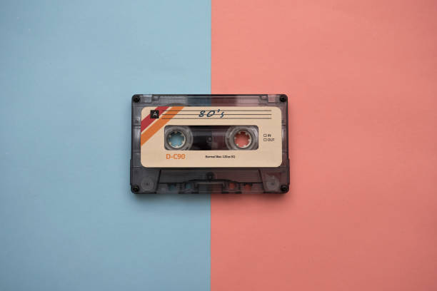istock Colorful music cassette on light blue and pink background 1435042319