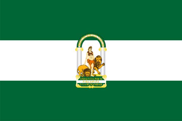 ilustraciones, imágenes clip art, dibujos animados e iconos de stock de bandera de andalucía, comunidad autónoma de españa. ilustración vectorial. - comunidad autónoma de andalucía