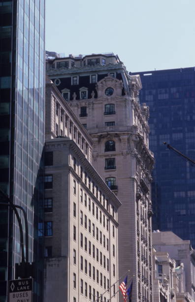 istock Buildings and trees looking up in New York 1435043269