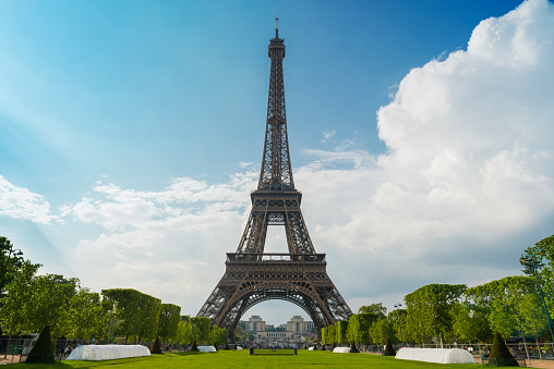 The Eiffel Tower in Paris, France. The Eiffel Tower in Paris, France. Paris, France - 8 May 2017.