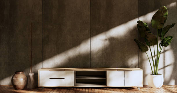 istock Empty wooden Cabinet on wooden room tropical style.3D rendering 1435045471