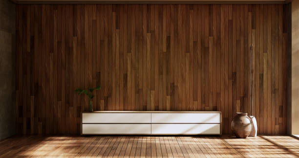 istock Empty wooden Cabinet on wooden room tropical style.3D rendering 1435045695