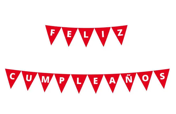 Vector illustration of Red penant feliz cumpleaños banner on a white background (trad:happy birthday)
