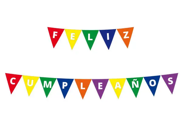 Vector illustration of Multicolor penant feliz cumpleaños banner on a white background