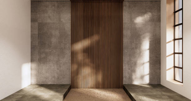 istock Cleaning empty room interior japandi wabi sabi style.3D rendering 1435047480