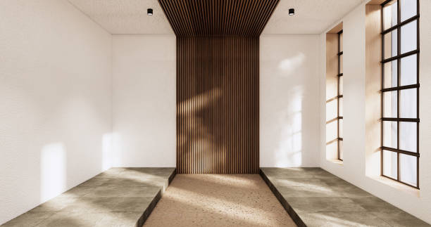 istock Cleaning empty room interior japandi wabi sabi style.3D rendering 1435047481