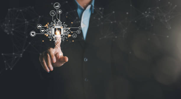 istock AI (Artificial intelligence) concept. Businessman hand touch hologram technology. Business technology link digital marketing. Big data and Financial banking. 1435048762
