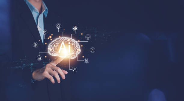 istock AI (Artificial intelligence) concept. Businessman hand touch brain hologram technology. Business technology link digital marketing. Big data and Financial banking. 1435048778
