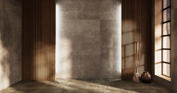 istock Cleaning empty room interior japandi wabi sabi style.3D rendering 1435048851