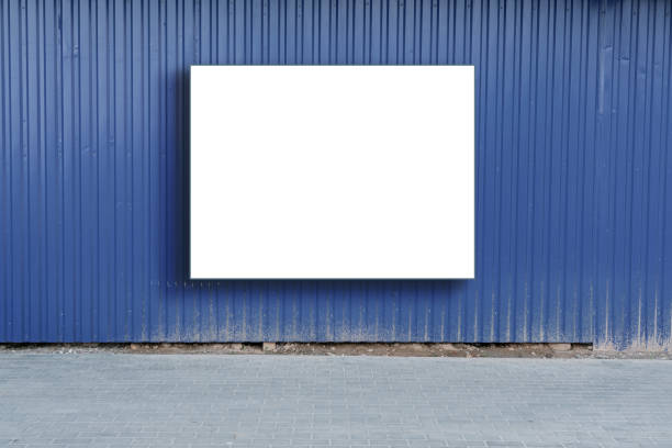 istock Empty banner with space for mockup fixed on blue fence 1435049171