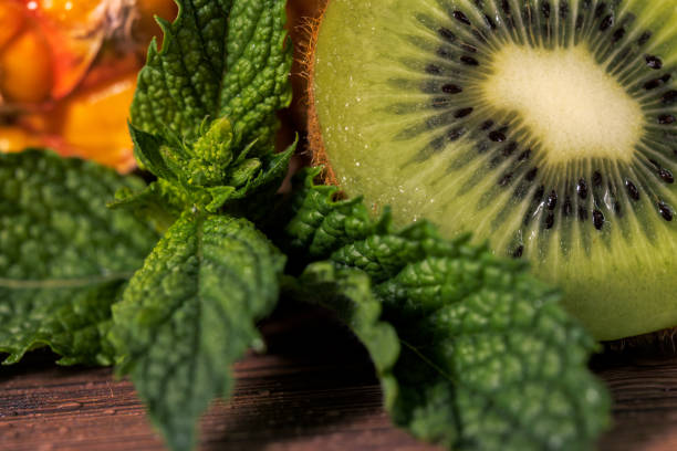 kiwi detail with ananas, mint branch.