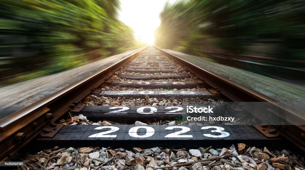 Empty railroad with new year number 2023, 2024 to 2026 2024 Stock Photo