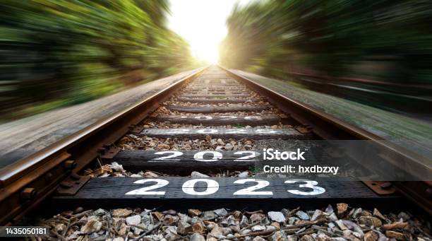 Empty Railroad With New Year Number 2023 2024 To 2026 Stock Photo - Download Image Now