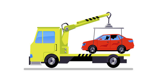 istock Towing truck transporting a car, flat cartoon vector illustration isolated. 1435051732