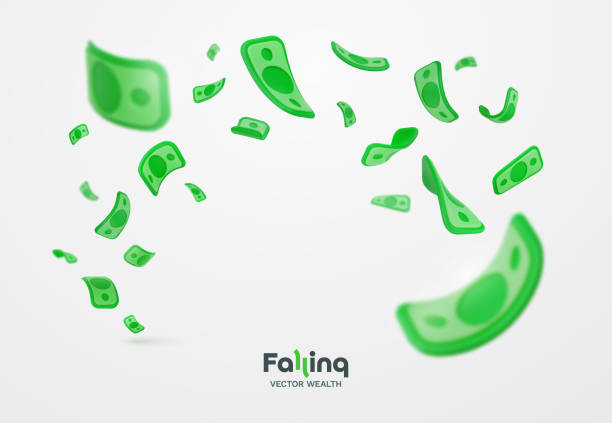 Falling dollars currency 3d cartoon vector illustration. Isolated cartoon US paper bills on white background. Winning jackpot web banner money hurricane Falling dollars currency 3d cartoon vector illustration. Isolated cartoon US paper bills on white background. Winning jackpot web banner money hurricane. pennies from heaven stock illustrations