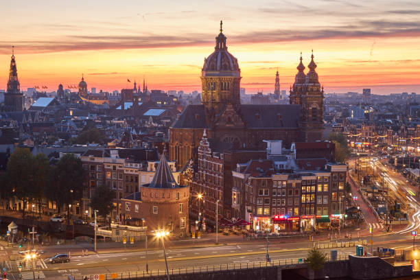 istock Amsterdam cityscape at sunset 1435052664
