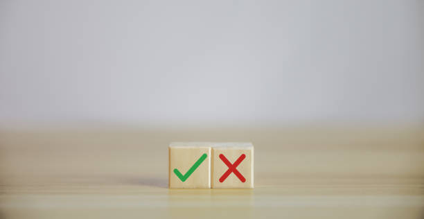 istock Wooden blocks show right and wrong signals, concepts, decisions, votes, and think yes or no. Business options for difficult situations true and false symbols 1435054597