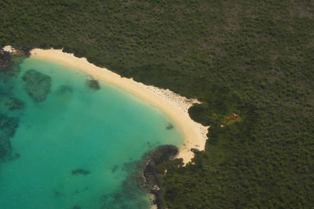 Aerial view of a beach on Isabela Island in the Galapagos archipelago - Ecuador stock photo