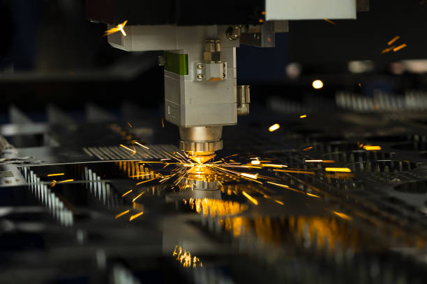 istock Cnc milling machine. Processing and laser cutting for metal in the industrial. Motion blur. Industrial exhibition of machine tools. 1435058327