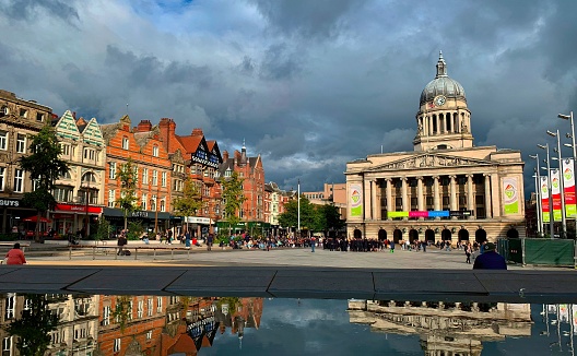 Nottingham, United Kingdom – October 06, 2019: A scenic shot of the buildings in the Old Market Square in Nottingham, East Midlands, England