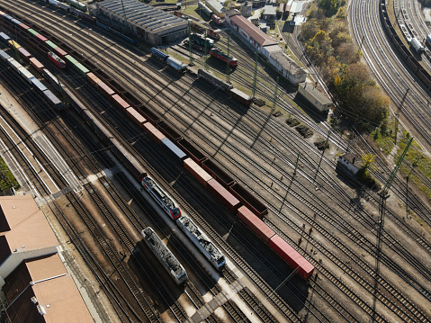 Elevated view on cargo train station