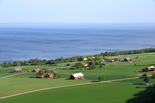 Sweden, Lake Vattern Area, Uppgranna, high angle countryside view from Brahehus castle ruins