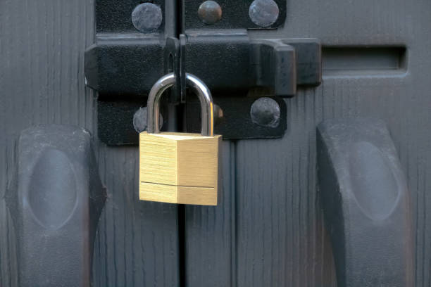 istock A close lock at a storage shed door entrance. 1435065794