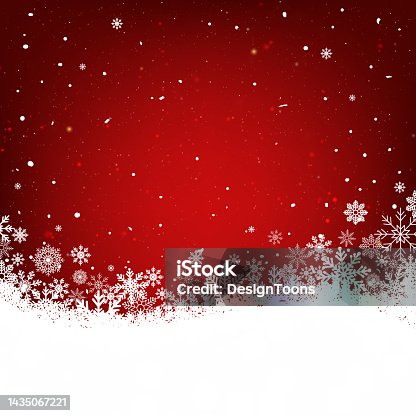 istock Red Christmas background with white snowflakes frame 1435067221