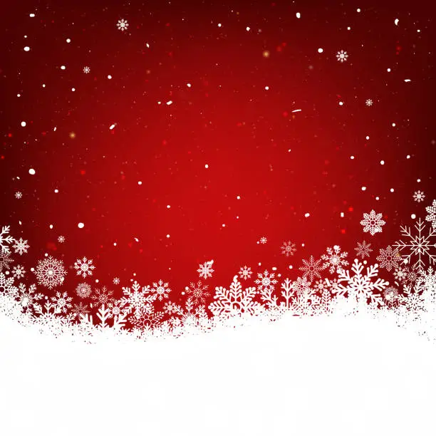Vector illustration of Red Christmas background with white snowflakes frame