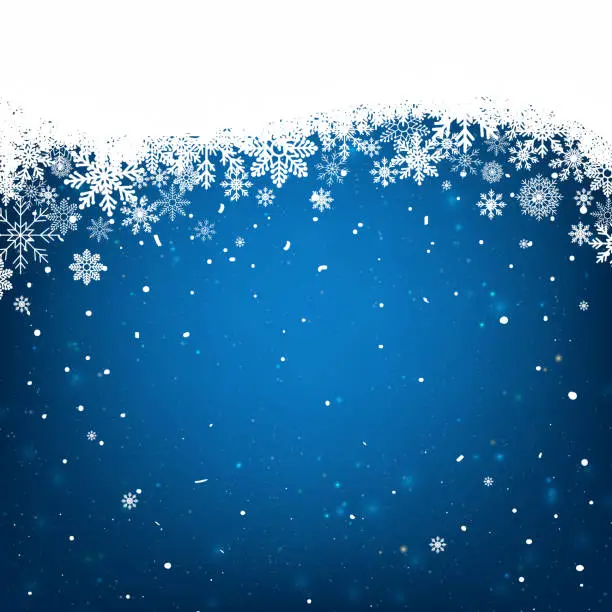 Vector illustration of Blue Christmas background with white snowflakes frame