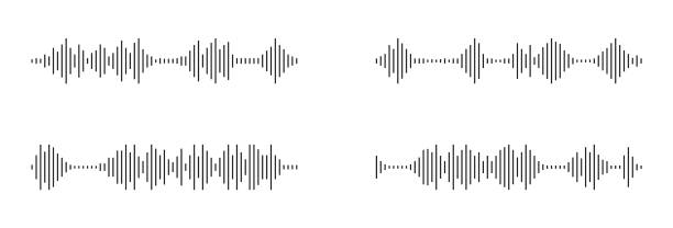 ilustrações de stock, clip art, desenhos animados e ícones de set of sound or audio wave icon. soundwave, social media message, voice assistant, audio. sound waveform pattern for music player, podcasts, video editor, voise message, dictaphone. vector - wind instrument audio