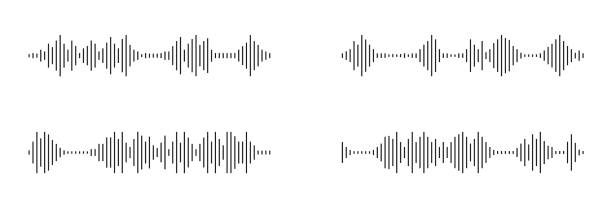 набор значков звуковых или звуковых волн. звуковая волна, сообщение в социальных сетях, голосовой помощник, аудио. звуковой сигнал для музы� - wave pattern audio stock illustrations
