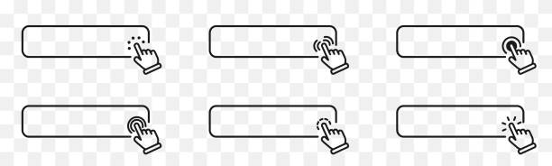 透明な背景に隔離された検索バーのアイコン。ここのwebボタンアイコンをクリックしてください。コンピューターのマウス カーソルまたはハンド ポインターの記号。矢印クリックアイコン� - interface icons push button button control panel点のイラスト素材／クリップアート素材／マンガ素材／アイコン素材