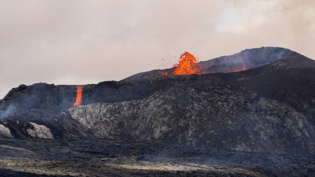 istock Impressive view of the exploding red lava from the Active Volcano in Iceland 1435073267