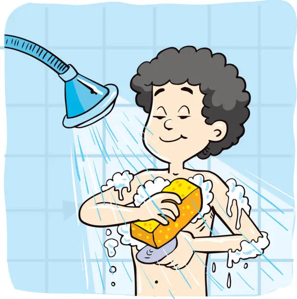 Vector illustration of Boy taking a bath vector illustration