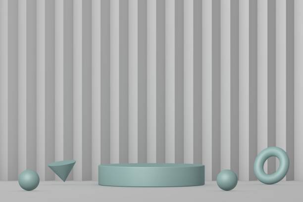 istock Green podium and minimal white abstract background, 3d rendering geometric shape, Stage for awards on website in modern. 1435076698