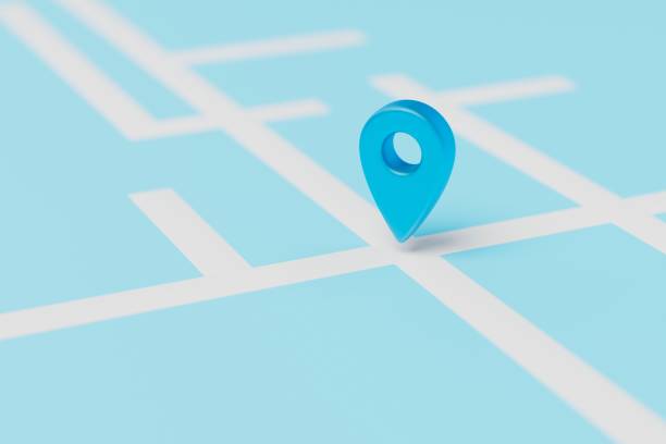 istock the location point of blue color indicated on the map. copy paste, copy space. 3D render 1435078815