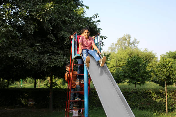Colorful outdoor playground in park