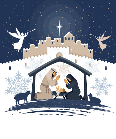 The Birth of Christ. Holy Night. Christmas Nativity Scene.