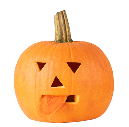 Halloween accessory empty pumpkin in the form of a face isolate on a white background.