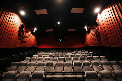 Movie Theater seats in a modern cinema in the United States.