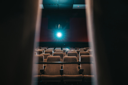 Movie Theater seats in a modern cinema in the United States.